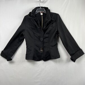 Design Todays Jacket Womens XL Black Ruffled Collar V-neck Formal Party Holiday